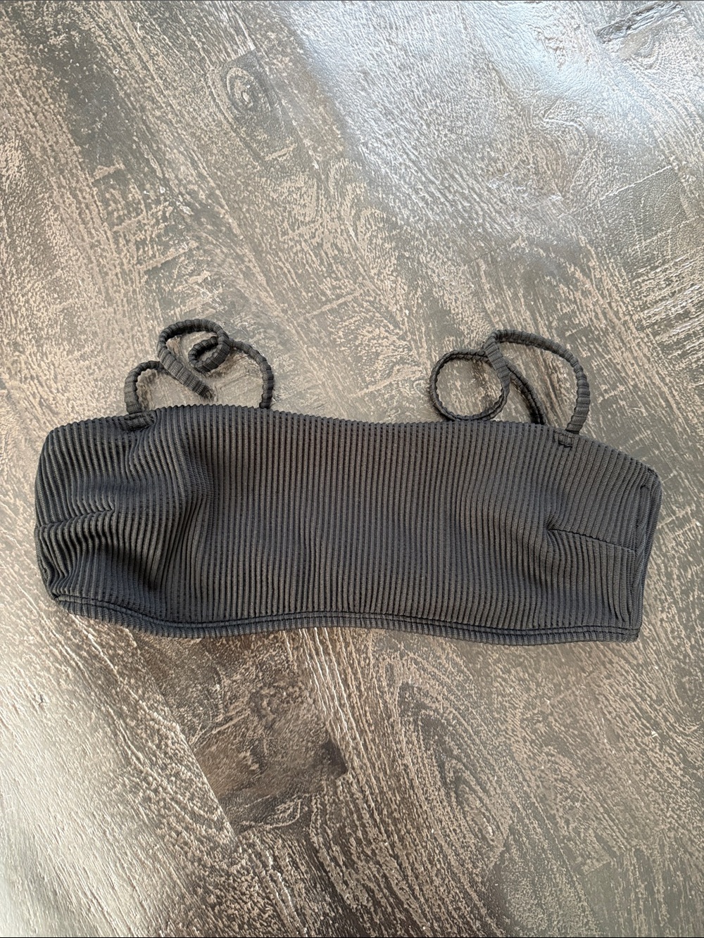Hollister Black Ribbed Bandeau Bikini Top with Braided Straps